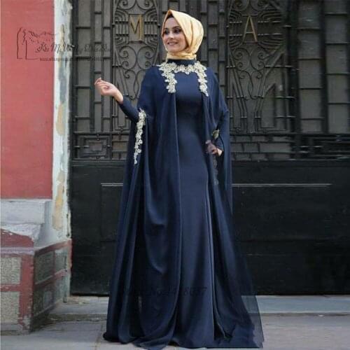 Muslim Evening Dresses Hijab Long Sleeves Arabic Evening Gowns Dress Abiye Hijab Dubai Abaya Kaftan Dress Turkish Evening Gowns