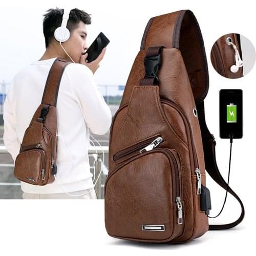 Men Leather Sling Pack Chest Shoulder Crossbody Bag Biker Satchel Men Briefcases