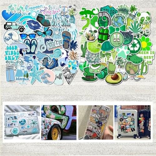 50PCS Cartoon Blue&Green INS Style Vsco Girl Stickers For Laptop Phone Skateboard Luggage Notebook Fridge Waterproof Stickers