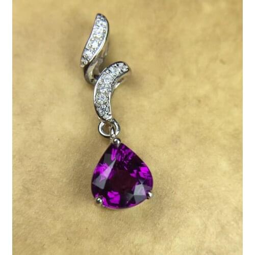 Natural Purple red garnet gem Pendant natural gemstone pendant necklace 925 silver Fashion Wave Water droplet lady fine jewelery