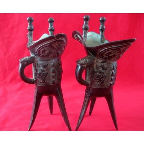 Very rare old Qing Dynasty Pair Big Bronze Winebowls,with Sculpture ,Free shipping