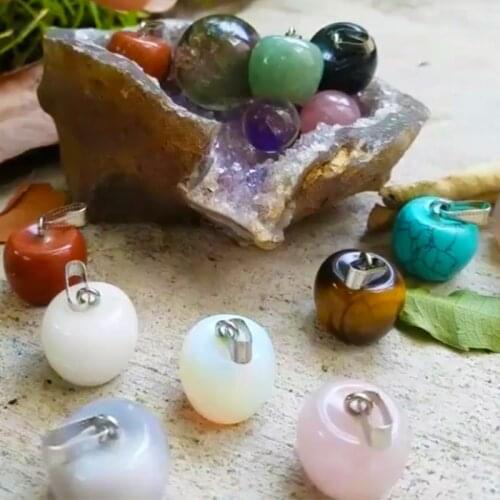 Momiji Apple Shape Natural Stone Pendant Pink Crystal Quartz Opal Tiger-eye Pendants for DIY Jewelry Making Necklace Accessories