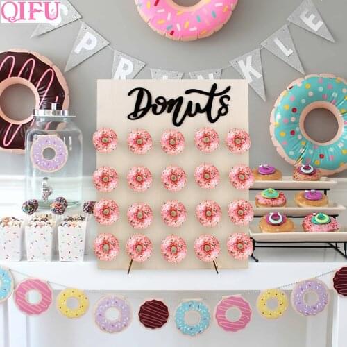 QIFU Donut Wall Holds Candy Sweet Cart Rustic Wooden Decor Wood Sweet Table Decor Birthday Party Decor Baby Shower Doughnut Bar