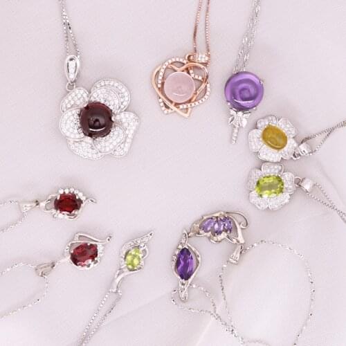 SALE Discount Natrual Garnet Amethyst Amber Peridot Sapphire Emerald Topaz 925 Sterling Silver Necklace Bracelet Pendant
