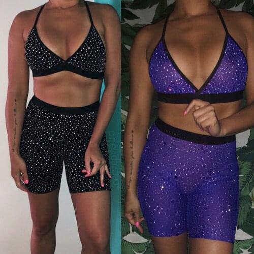 Sexy Women Shinny Sequins Swimsuit Bikini Sets V-neck Un-padded Transparent Bras + Shorts Or Triangle Swimming trunks Beachwears