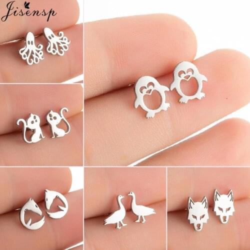 Multiple Animal Stainless Steel Earrings 2021 Lovely Octopus Horse Penguin Wolf Ear Piercing Jewelry for Women Kids Birthday Gif