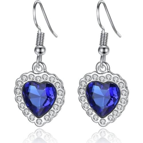 1 pairs Zinc alloy material heart sharp setting rhinestone Drop Earrings for women