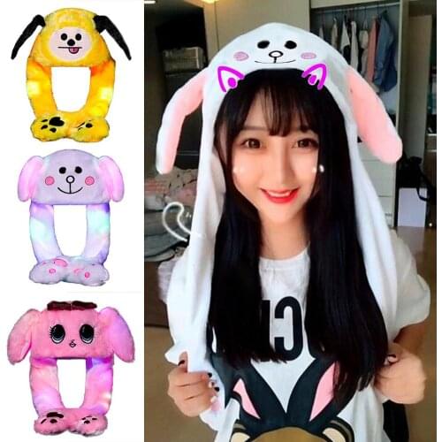 New Fashion Warm Hat Moving Hat Rabbit Ears Plush Sweet Cute Rabbit Ear Hat Move Airbag Magnet Cap Plush Gift LED Movable Light