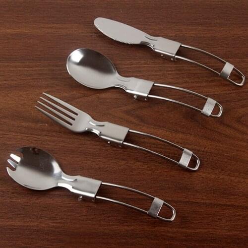 Stainless steel folding salad spoon fork chopsticks knife fork spoon outdoor picnic tour convenient tableware