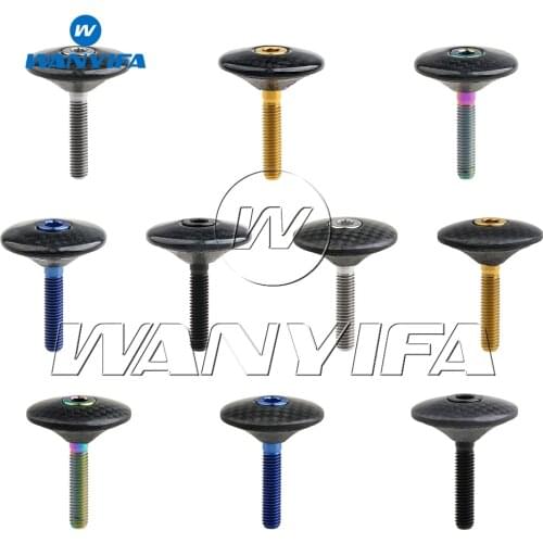 Wanyifa Titanium Bolt M6x35mm + 1 1/8" 3K Carbon Fiber Glossy/Matte Road Mountain Bike Cycling Headset Stem Top Cap