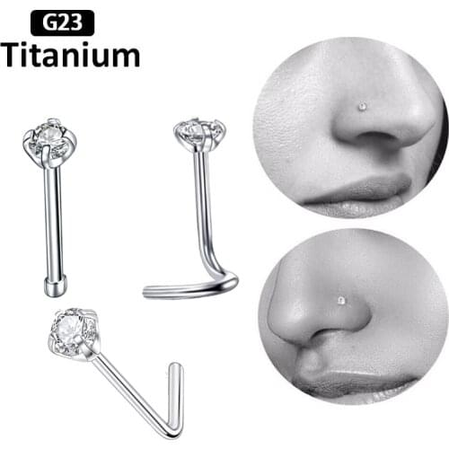 G23 Titanium Nose Piercings Nose Studs CZ zircon four nose nail straight rod L rod bend rod for nose fashion piercing jewelry