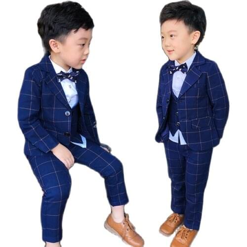 Top Quality Flower Boys Wedding Suit Gentleman Kids Formal Tuxedo Dress Children Party Performance Dress Costume