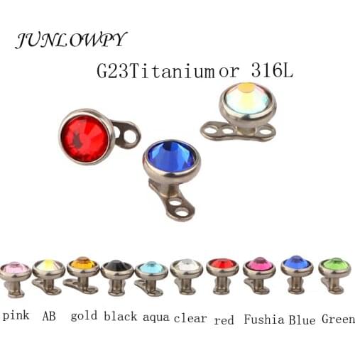 JUNLOWPY Titanium 316L micro Skin Diver Dermal Piercing Crystal dermal Jewelled Piercings Top Rings Hide in Body Jewelry