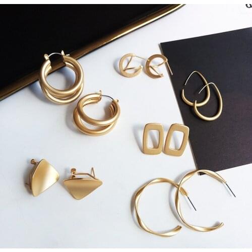 Fashion Statement Earrings 2019 New Geometric Matte Gold earrings For Women Hanging Dangle Earrings Drop Earring modern Jewelry