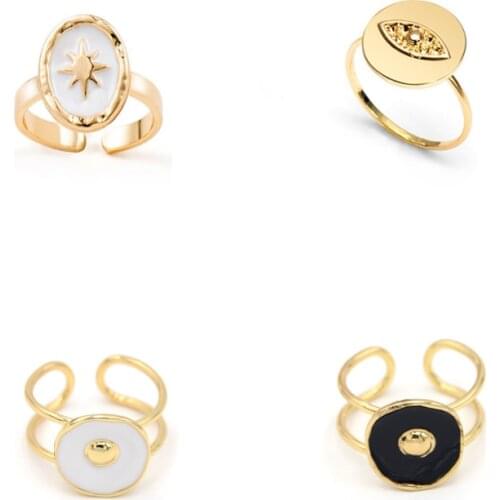 Bohemian Style Women Gold Finger Rings Geometric Irregular Round Enamel Heart Oval Shape Star Open Single Rings Vintage Jewelry
