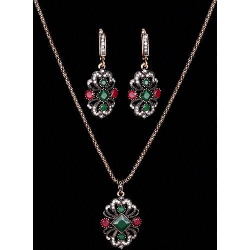 Zlxgirl hot sale blue red green Turkish Jewelry Sets for women gifts vintage Necklace and Earring sets nice bridal jewelry sets