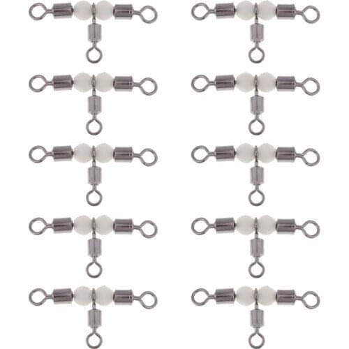 10pcs 3 Way Fishing Swivels with Luminous Bead Cross line Rolling T shape swivels T-Turn Swivel Connector Fishing Tools