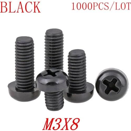 1000PCS wholesale M3*8 M3x8 black nylon plastic round pan head screw