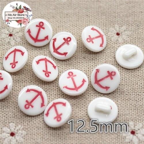 12.5mm 50pcs Fashion white anchor plastic shank button for shirt,sewing button,garment accessories
