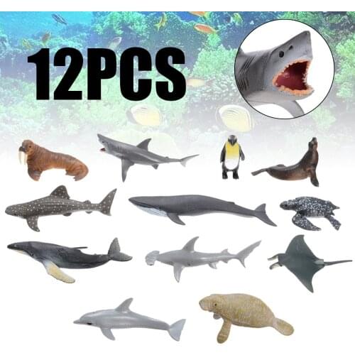 12pcs Shark Whale Turtle Crab Dolphin Action Toy Figures Ocean Sea Life Simulation Animal Model Sets Kids Toys Decoration Gift