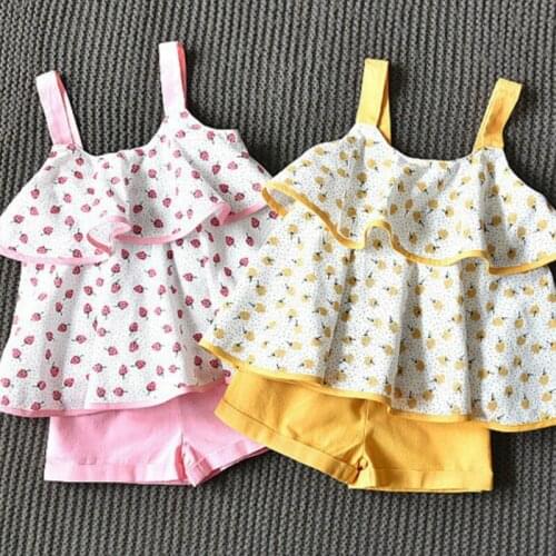 2020 New Summer Lovely Girls Sets Floral Children Sleeveless Vest Top +Solid Shorts 2PCS Kids Suit Fashion 2-6T Children Clothes