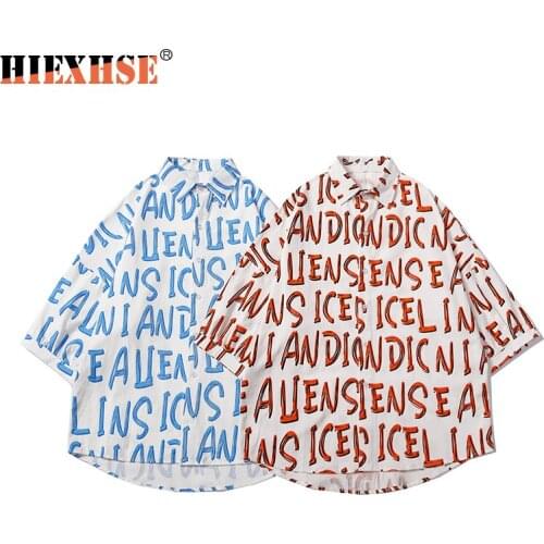 2021 Summer New Letter Printing Shirts Men Streetwear Hip Hop Hawaiian Holiday Casual Shirts 100% Cotton Plus Size Shirt Unisex