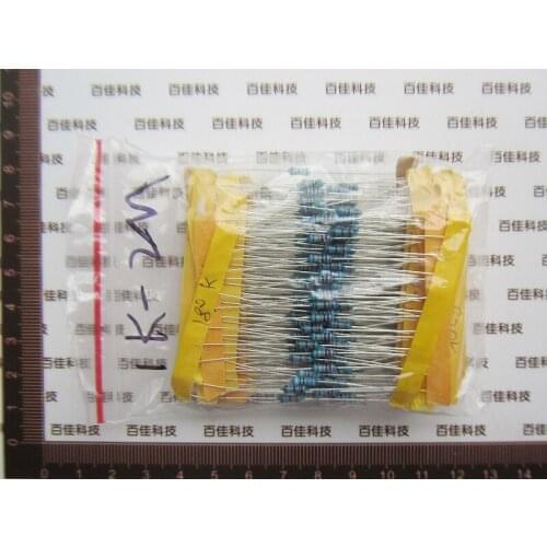 250pcs 1/4W Five Color Ring Resistor Pack 1K-2M Accuracy 1% CO 25 kinds × 10pcs