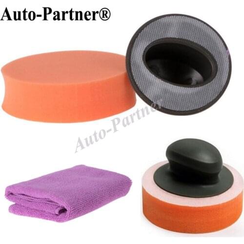 3in1 Handle Foam Waxing+Sponge+Towel Gross Polishing Buffer Pad Kit Car Polisher Buffing Pad Sponge