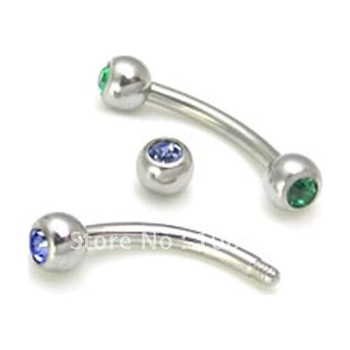 5pcs/lot free shipping 16g Stainlessl Steel eyebrow ring Micro Bent Barbell with Crystal Balls Body Piercing Jewelry