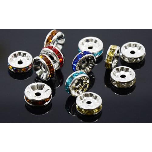 50pc/lot 6MM 8MM Metal Rhinestone Crystal Loose Spacer Beads for DIY Jewelry Making Accessories