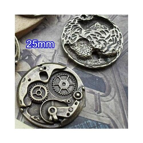 60 Gear Charms 25mm Antique Bronze Tone,Round Clock Gears Goth Time Machine Retro - Free Shipping