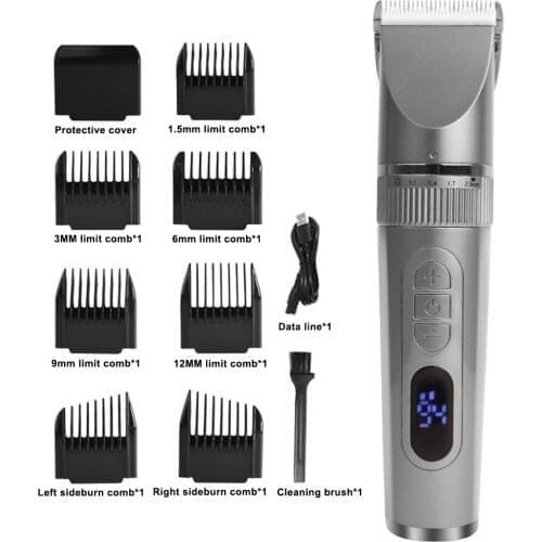 1 set Rechargeable Hair Clipper Electric Hair Shaver LED Hair Clipper Adjustable IPX7 Waterproof Beard Trimmer