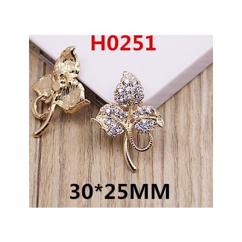Free Shipping 30PCS Crystal Rhinestone Alloy Leaf Button Stickers Gold Tone Metal DIy jewelry Findings Fashion Phone Case Patchs