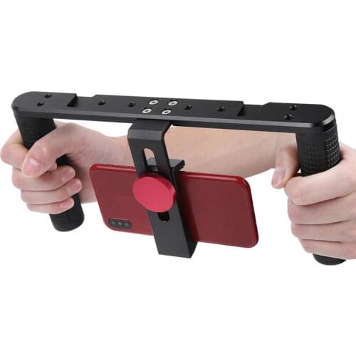 Universal Dual Handheld Mobile Phone Cage Video Vlogging Rig with Cold Shoe Mount 1/4 Screw Hole for Video Recording Live Stream