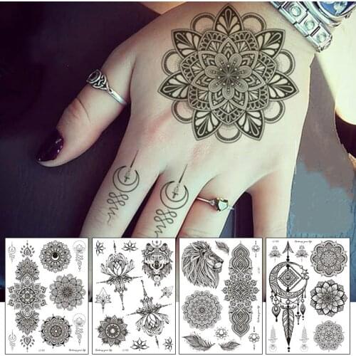 Black Lace Pattern Rose Peony Flower Girls Temporary Tattoos for Waterproof Tattoo Stickers 3D Blossom Lady Shoulder DIY