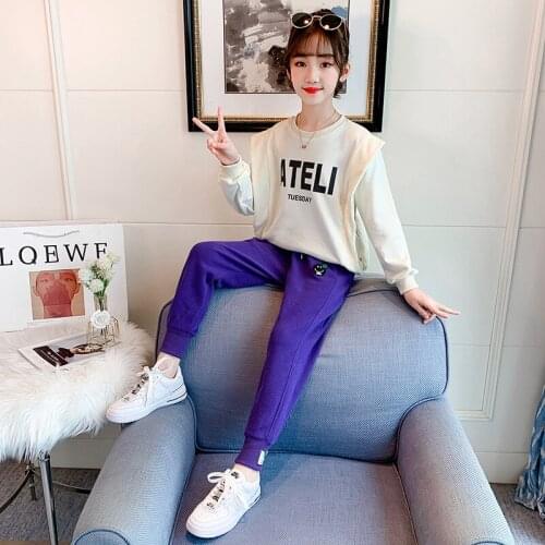 Girls Suits Sweatshirts + Pants Sets Kids 2021 Letters Spring Autumn Cotton Long Sleeve High Quality Teenagers Sport Tracksuits