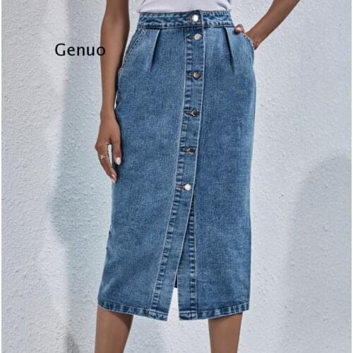 Denim Skirt Women Womens Fashion Asymmetry Casual Sexy High Waist Single Breasted High Waist Denim Skirt Harajuku Vintage