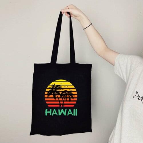 Hawaii Tropical Plant Totebag Coconut Tree Hawaii Canvas Bag Beach Vacation Shopping Bag Travel Style Women Reusable Eco Bag