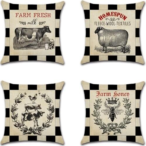Retro Farm theme Cotton Linen Cushion Cover Cute Cow Sheep Animal Printed Throw Pillow Case Home Chair Sofa Car Decoration cojin