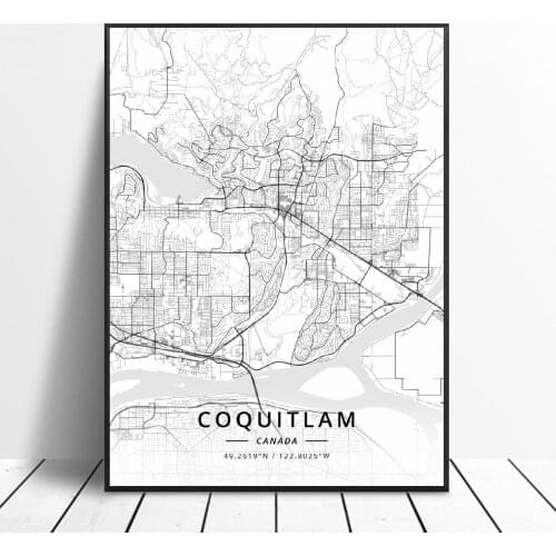 Coquitlam Banff Brampton Edmonton Fredericton Regina Canada Map Canvas Art Poster