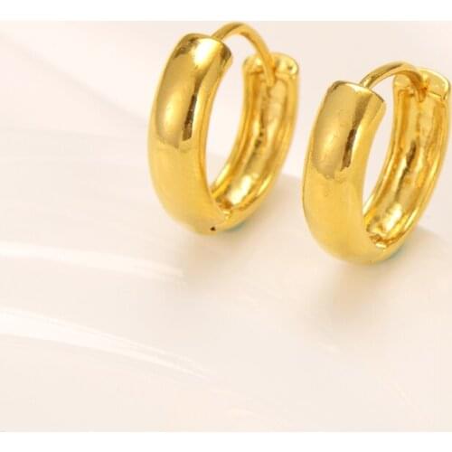Classic womens Heavy Solid 24K Yellow Solid Fine Gold GF Huggies Hoop Earrings BEAUTY
