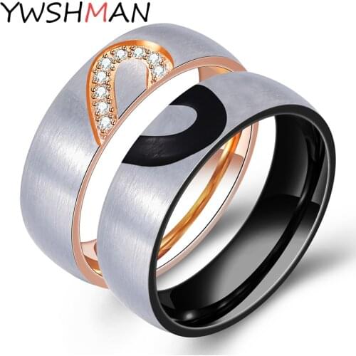 Rose Gold/Black Color Heart Couple Rings Stainless Steel Couples Lovers Love Promise Ring For Men Women Jewelry Dropshipping
