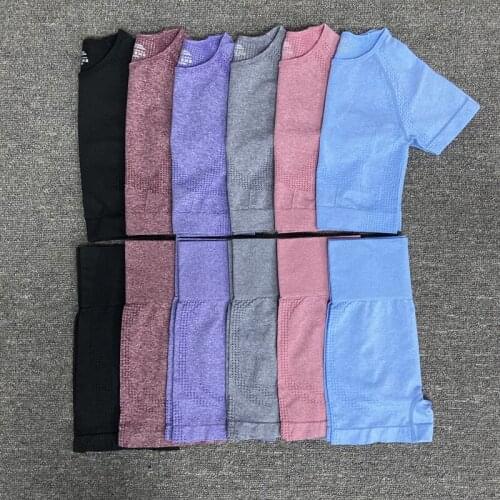 Summer Two Pieces Yoga Set Seamless Sportswear Women Short Sleeve Crop Tops+ short leggings Women Fitness Workout Gym clothing