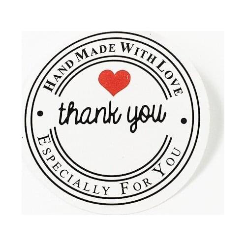 100 PCS "Thank you" Round White Kraft Stationery Label Sticker/Students' DIY Retro Seal Sticker For Products/Handmade With Love