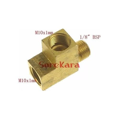 M10x1mm female x M10x1mm female x 1/8" BSPP male Thread 3 Way Tee Brass fitting adapter For Lube Tubing