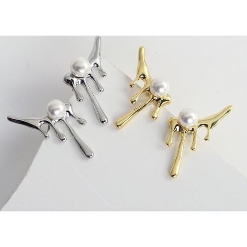 Lifefontier Trendy Metal Irregular Pearl Drop Earrings for Women Gold Silver Color Lava Shaped Dangle Earrings Korean Jewelry