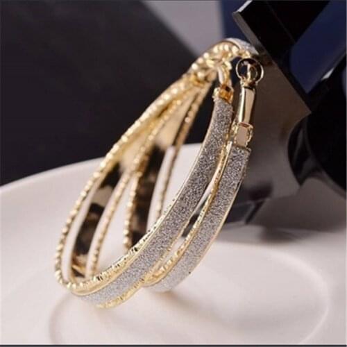 Fashion Korean Style Hoop Earring Actress Big Ear Ring Star Same Style Frosted Ear Ring Women Earrings Frosted-ring Office Style