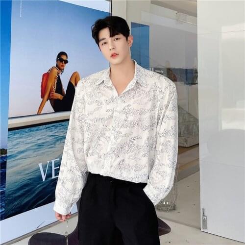 2021 Autumn Korean style Personality pattern printed shirts men casual loose comfortable printing shirts for men,size M-XXL