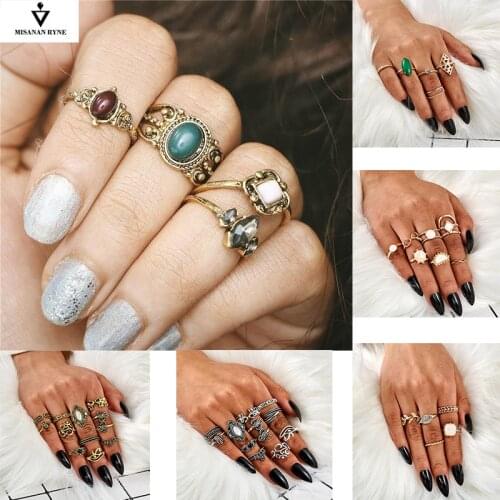 MISANANRYNE Boho Vintage Gold Star Midi Moon Rings Set For Women Crystal Midi Finger Ring 2019 Female Bohemian Jewelry Gifts