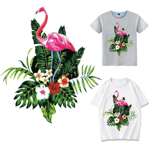 Flamingo Stickers Iron-on Transfers for Clothing Thermoadhesive Patches on Clothes Flower Patch Fusible Applique Stripe Dress
